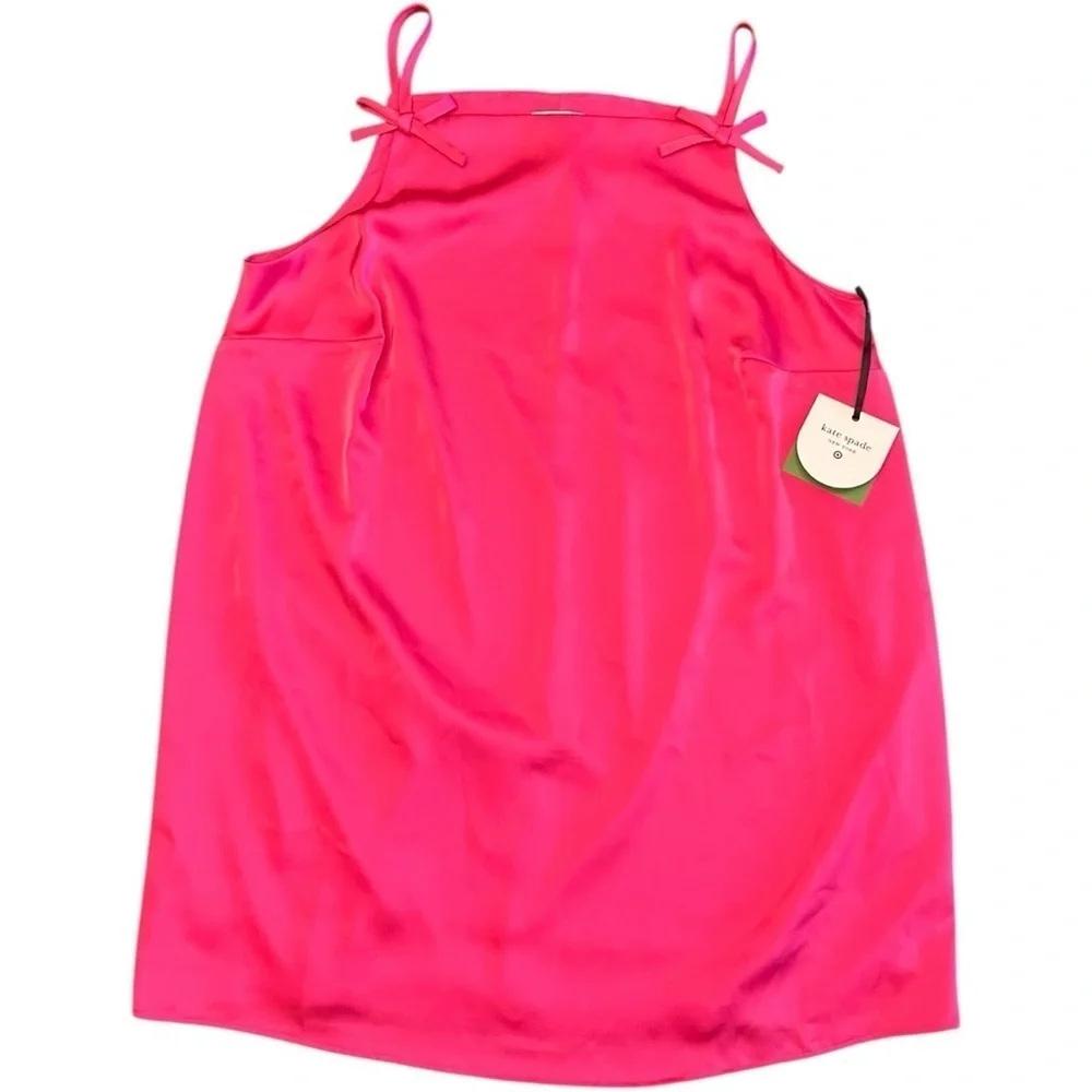 Kate Spade 90s Vibrant Pink Mini Tank Shift Dress with Bows Silky Womens Size 1X